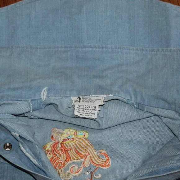 Vtg Penney's International Imports Embroidered Dog Girl Denim Jeans Shirt Set
